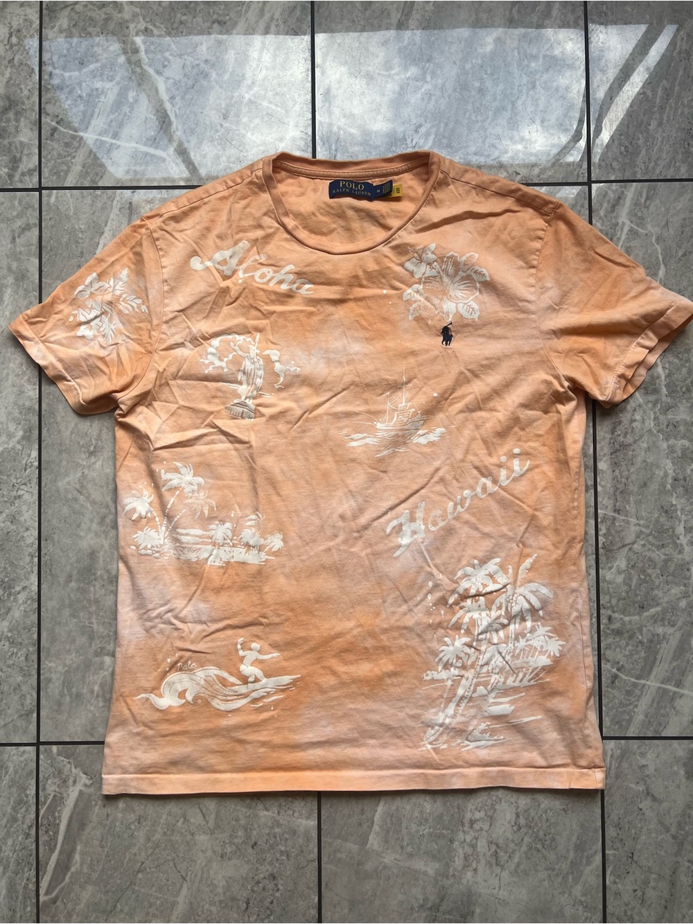 Polo Ralph Lauren Mens Orange Hawaii Aloha Tropical Graphic S/S T-Shirt Preppy M